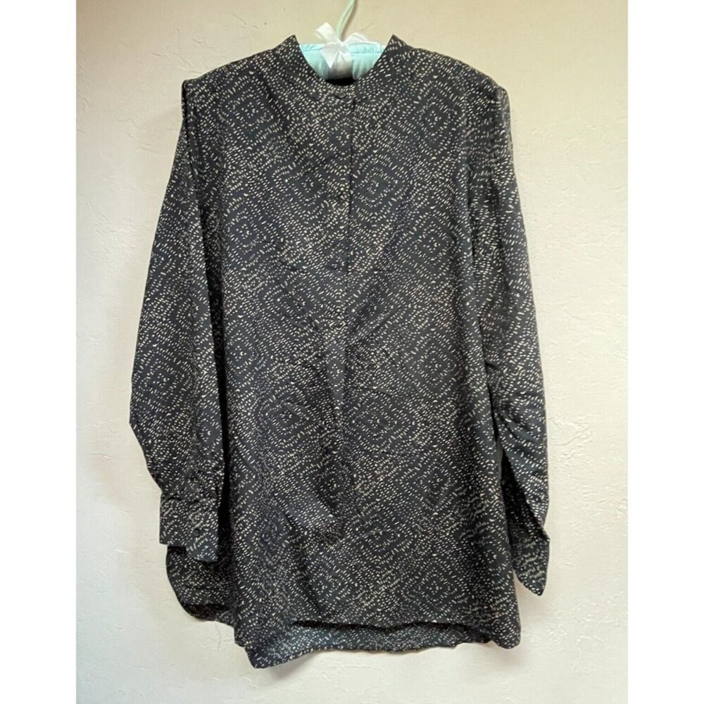 Lauren Ralph Lauren Women Shirt Button Up Long Sleeve Black Ivory Print Sz Large